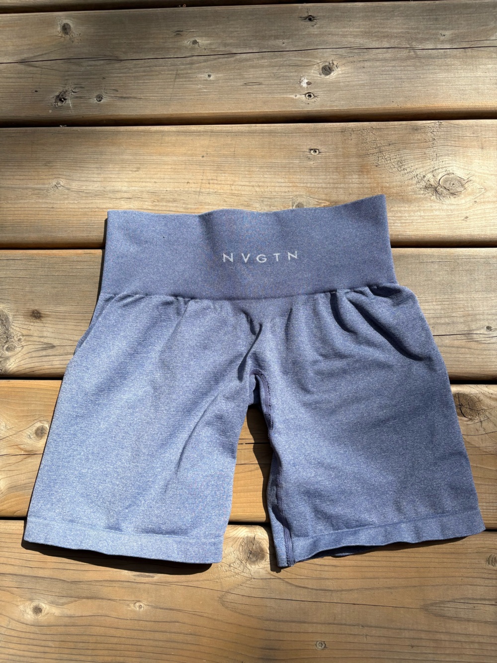 NVGTN Heather Blue Seamless Mid Rise Contour Women’s Bike Shorts- no front seem